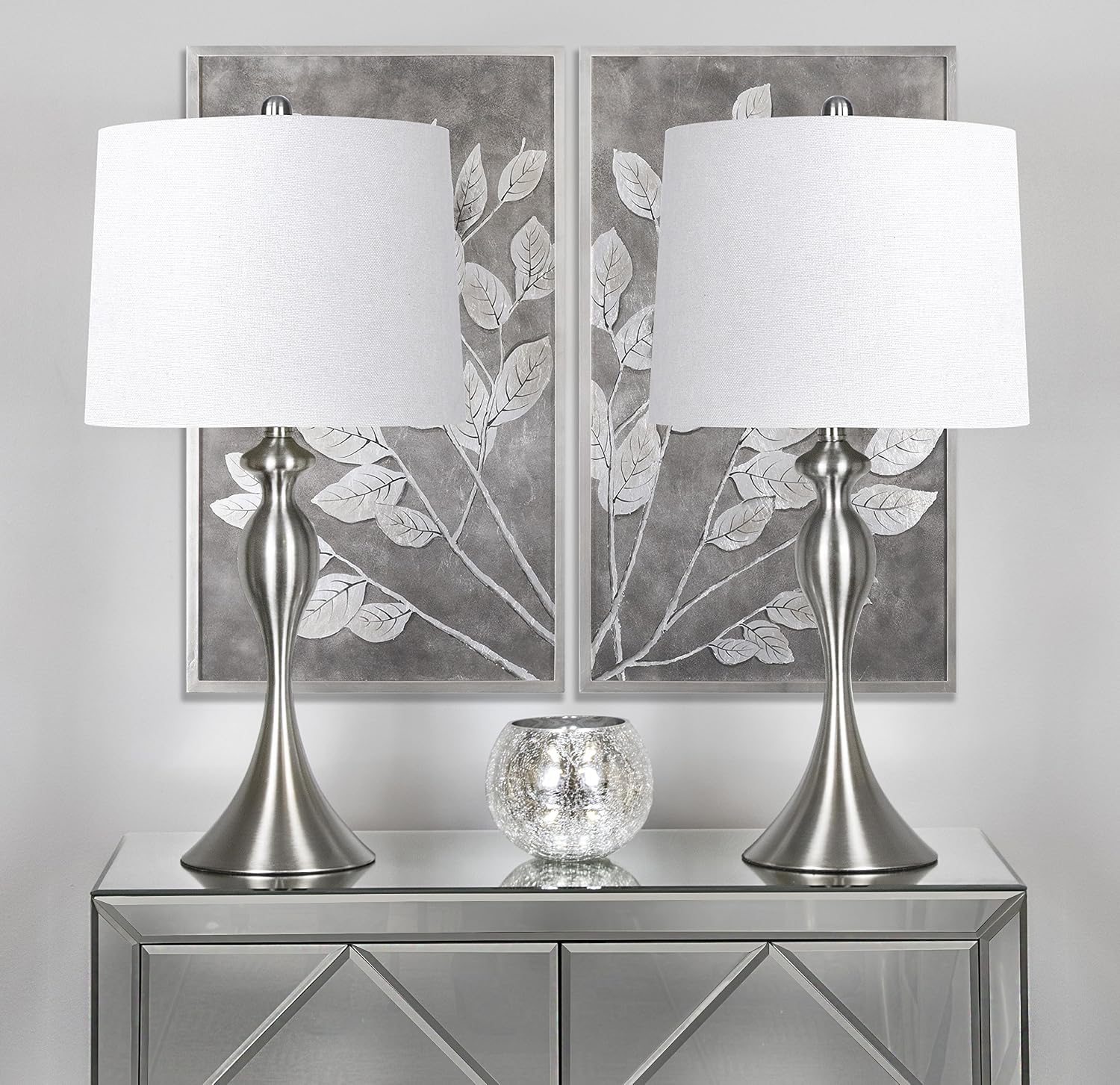 Grandview Gallery Table Lamps with White Shade, Set of 2 – Linen and Brushed Nickel 26.5' Table Lamps for Bedside, Dressers and Much More – ST90215JM-(W)