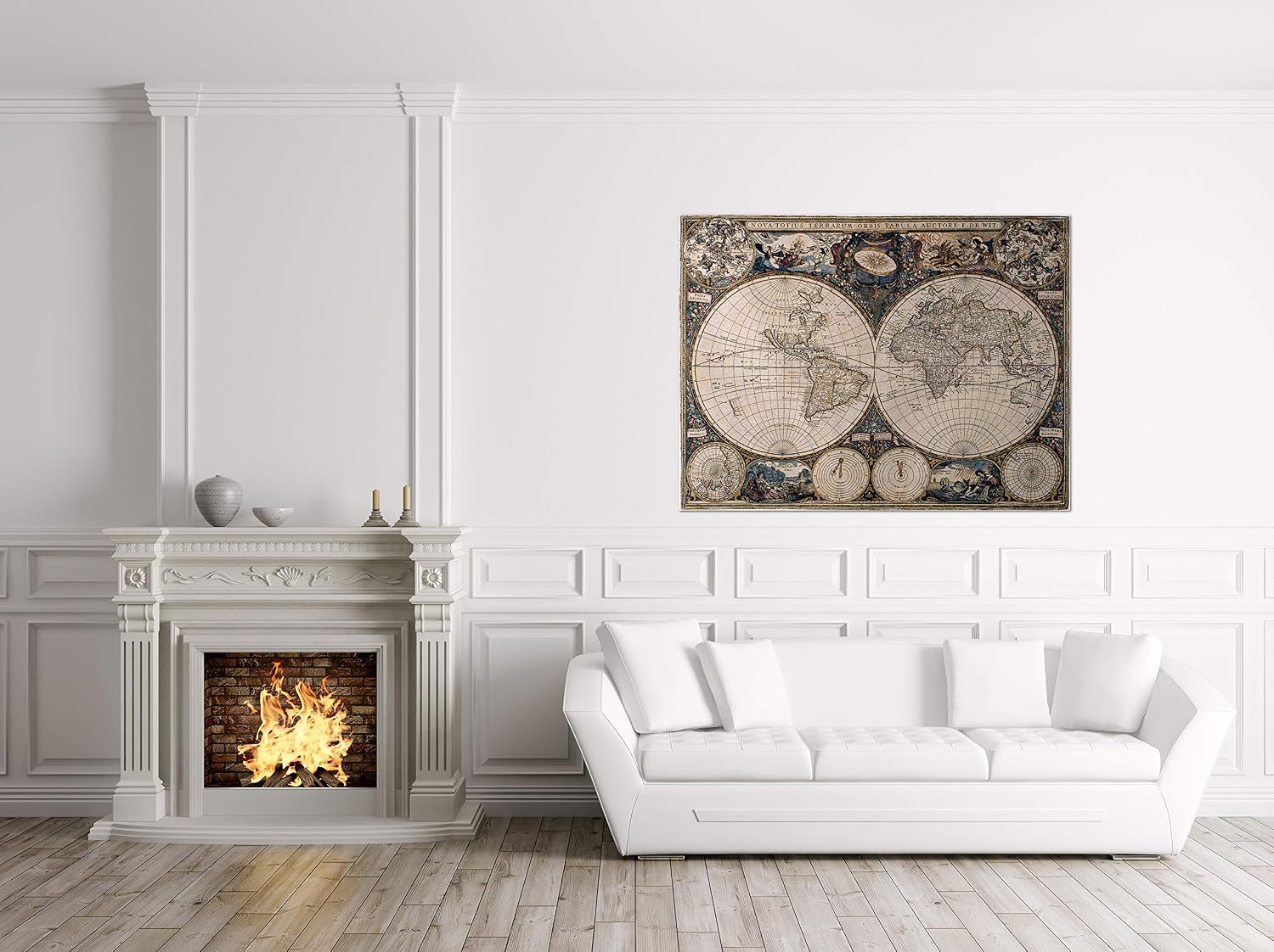Old World Map by Frederik De Wit | Woven Tapestry Wall Art Hanging | Vintage Geographic with Antique Motifs | 100% Cotton USA Size 53x38