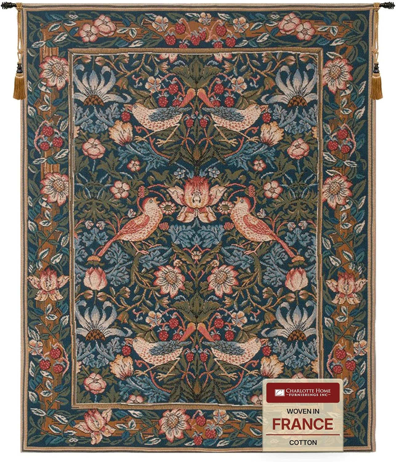 Charlotte Home Furnishings Inc French Boho Tapestry Wall Hanging 26 x 19 in, Birds Face to Face Wall Tapestry decor for Living Room Home Decor, European Cotton Jacquard Woven