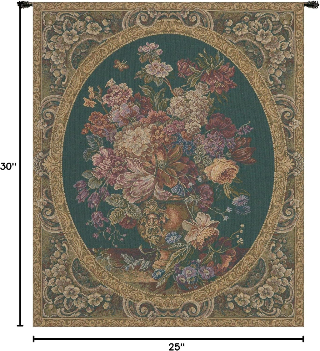 Charlotte Home Furnishings Italian Tapestry Wall Hanging 30x 25 in Floral Vase Green Wall Art Floral Tapestry for Bedroom Aesthetic Living Room and Home Decor European Soft Cotton Jacquard Woven