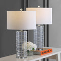 Eyely EYL4016B-SET2 Grace 27.5' Modern Fused Glass Cylinder LED Table Lamp for Reading Room, Living Room, Office, Bedroom, Transitional, Coastal, Glam, Clear (Set of 2)