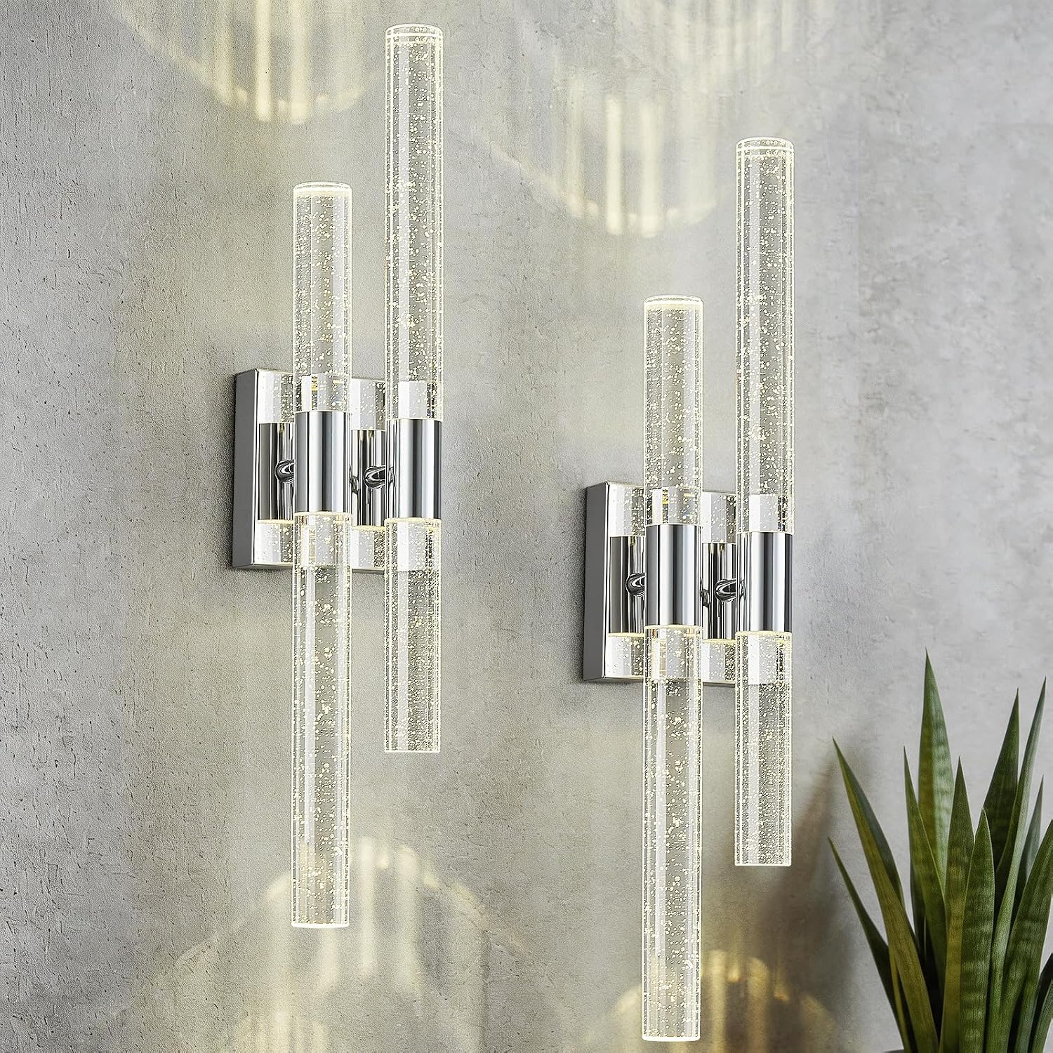 Crystal Wall Sconces Set of Two Chrome Wall Sconce Hardwired LED Bathroom Vanity Light Fixtures 21.25in 4000K Vertical and Horizontal Wall Mounted Sconces for Bedroom, Living Room, Hallway