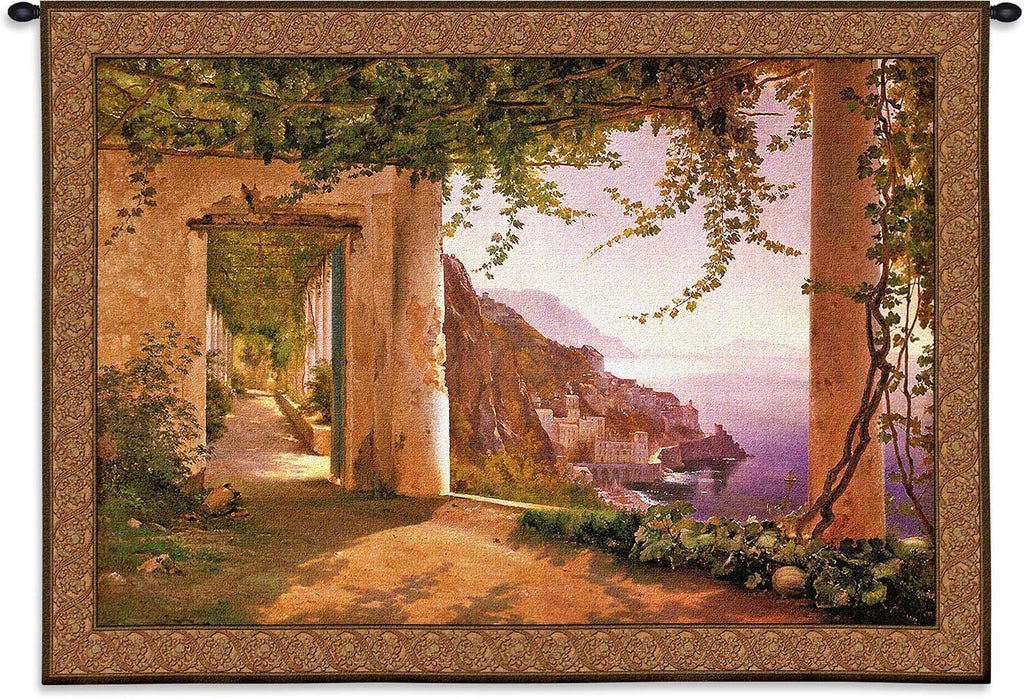 Amalfi Dia Cappuccini by Carl Frederik Aagaard | Woven Tapestry Wall Art Hanging | Sunset Coastline View | 100% Cotton USA Size 52x37
