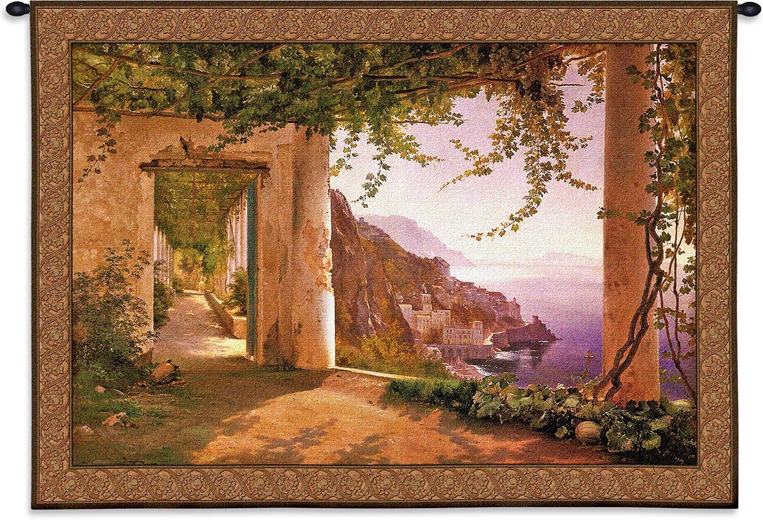 Amalfi Dia Cappuccini by Carl Frederik Aagaard | Woven Tapestry Wall Art Hanging | Sunset Coastline View | 100% Cotton USA Size 52x37