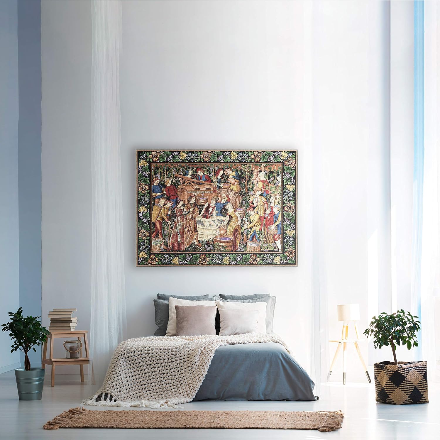 Les Vendanges Grape Harvest | Woven Tapestry Wall Art Hanging | French Belgian Style Winery Decor | 100% Cotton USA Size 75x53
