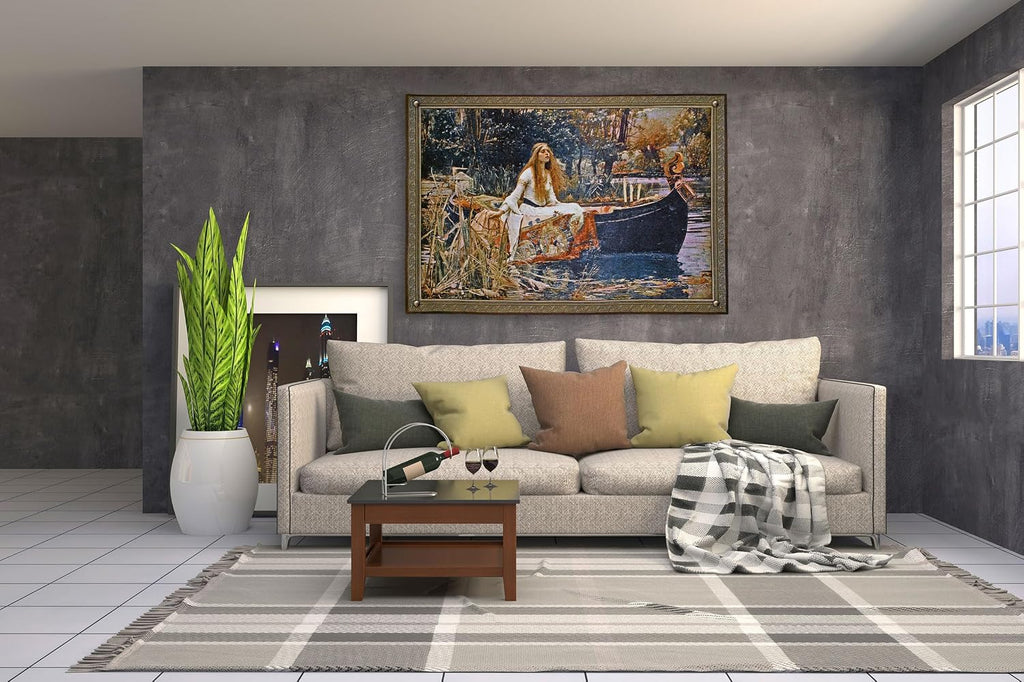 The Lady of Shalott by John William Waterhouse | Woven Tapestry Wall Art Hanging | Arthurian Renaissance Camelot Pre Raphaelite Fantasy Artwork | 100% Cotton USA Size 40x31