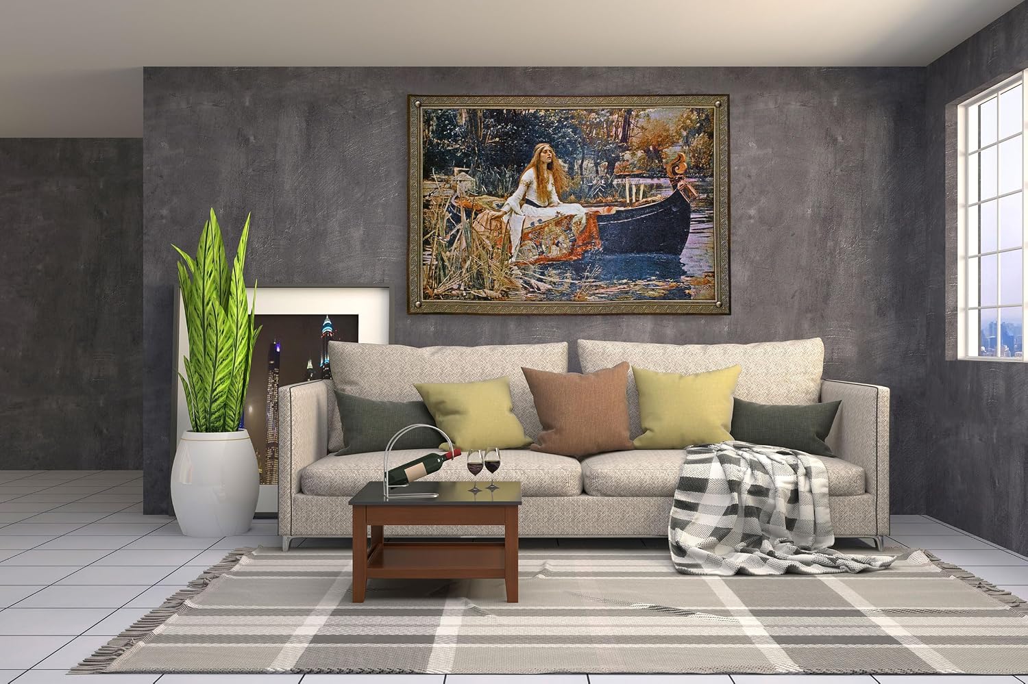 The Lady of Shalott by John William Waterhouse | Woven Tapestry Wall Art Hanging | Arthurian Renaissance Camelot Pre Raphaelite Fantasy Artwork | 100% Cotton USA Size 40x31