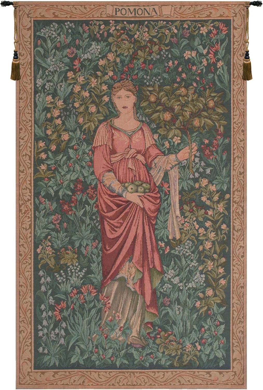 Charlotte Home Furnishings Inc French Boho Tapestry Wall Hanging 32 x 19 in, Pomona Aesthetic Woven Tapestry Boho decor for Living Room Home Decor, European Cotton Jacquard Woven