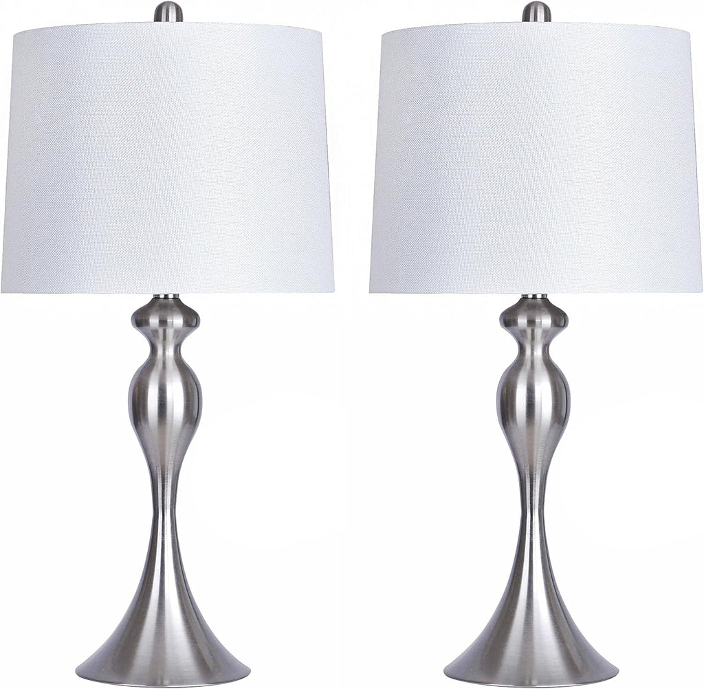 Grandview Gallery Table Lamps with White Shade, Set of 2 – Linen and Brushed Nickel 26.5' Table Lamps for Bedside, Dressers and Much More – ST90215JM-(W)