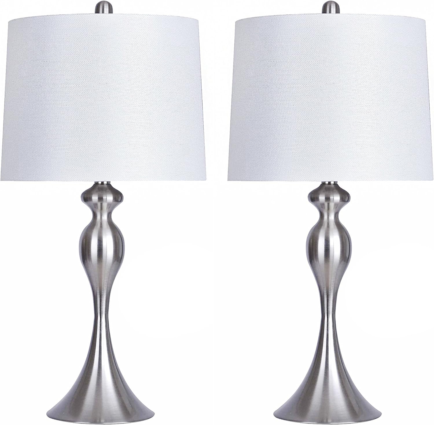 Grandview Gallery Table Lamps with White Shade, Set of 2 – Linen and Brushed Nickel 26.5' Table Lamps for Bedside, Dressers and Much More – ST90215JM-(W)