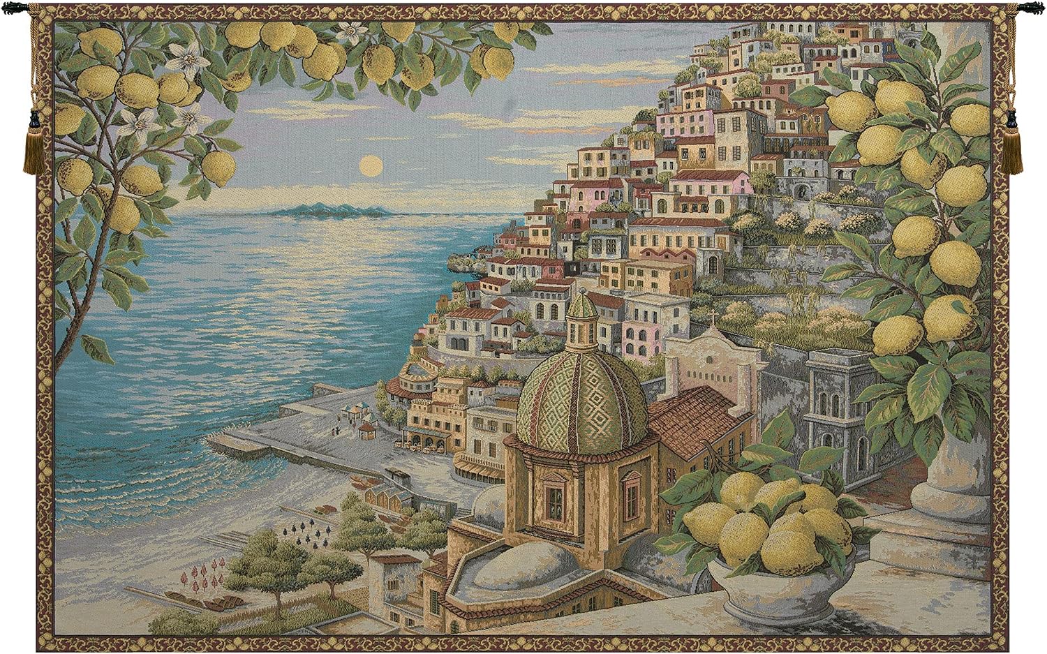 Charlotte Home Furnishings Italian Tapestry Wall Hanging 36x 53 in Amalfi Coast Wall Art Woven Boho Tapestry for Bedroom Aesthetic Living Room and Home Decor European Soft Cotton Jacquard Woven