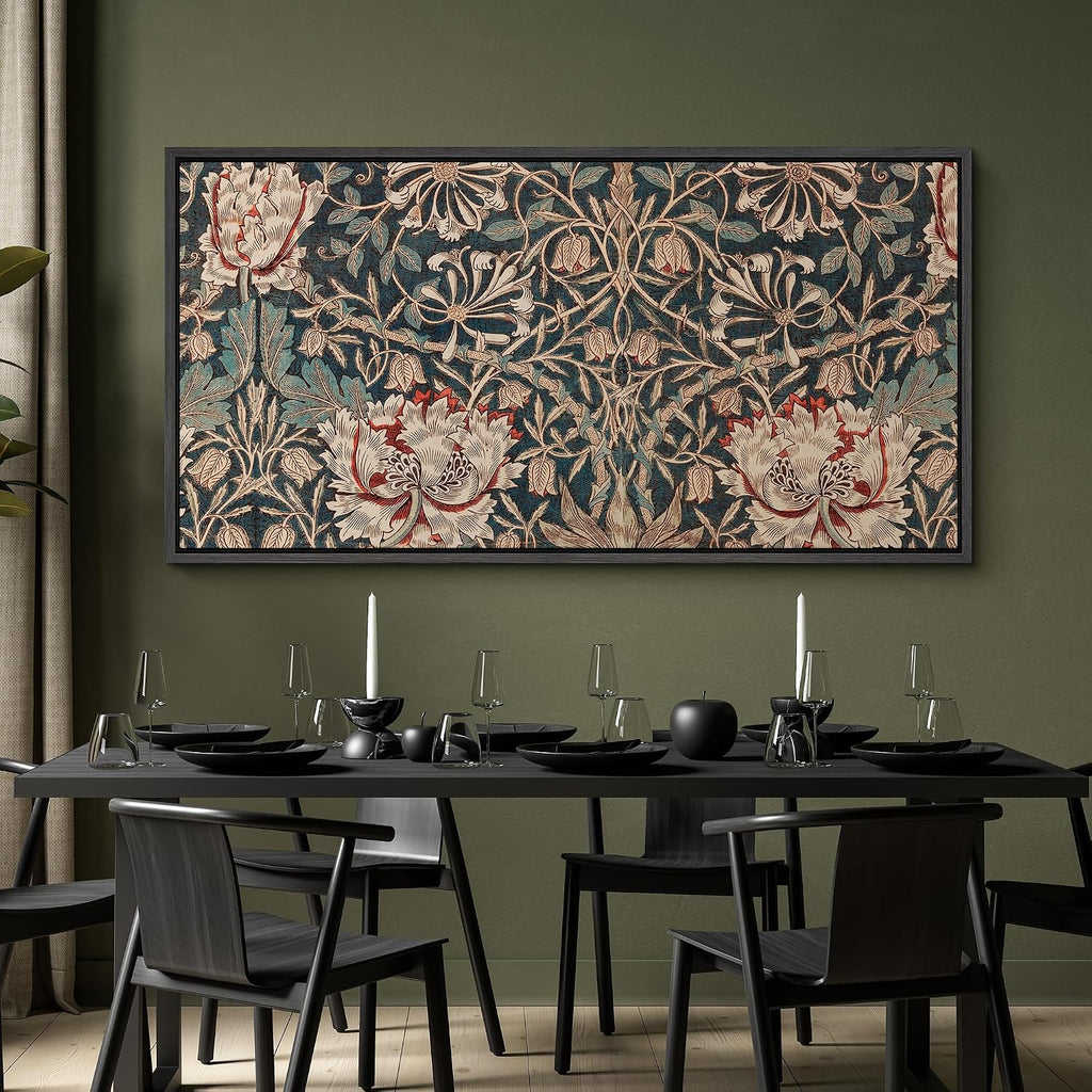 MUDECOR Extra Large Framed Canvas Print Wall Art William Morris Style Floral Tapestry Vintage Botanical Pattern Antique Retro Ready to Hang Painting for Living Room Bedroom Multi-Sizes - 60'x30'