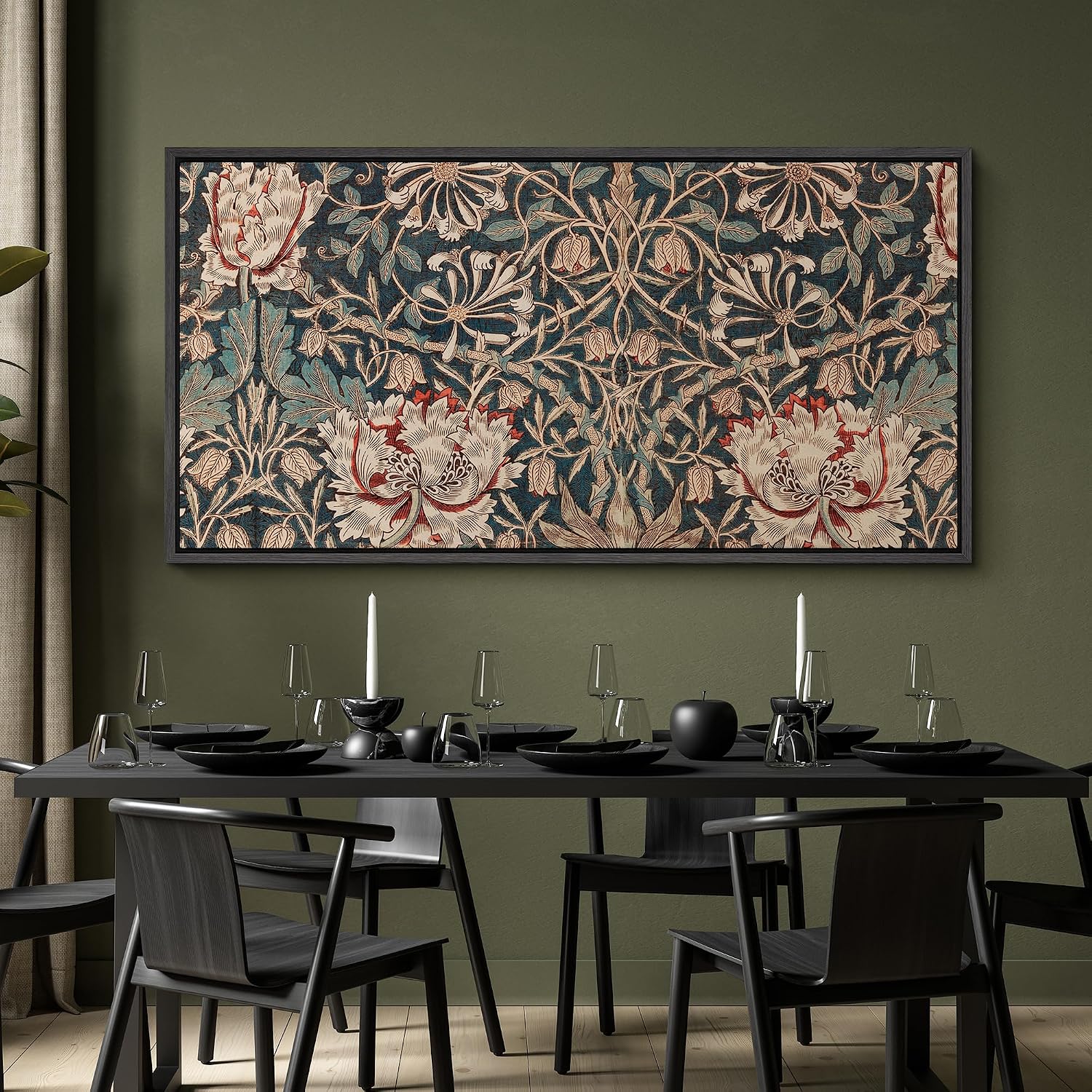 MUDECOR Extra Large Framed Canvas Print Wall Art William Morris Style Floral Tapestry Vintage Botanical Pattern Antique Retro Ready to Hang Painting for Living Room Bedroom Multi-Sizes - 60'x30'