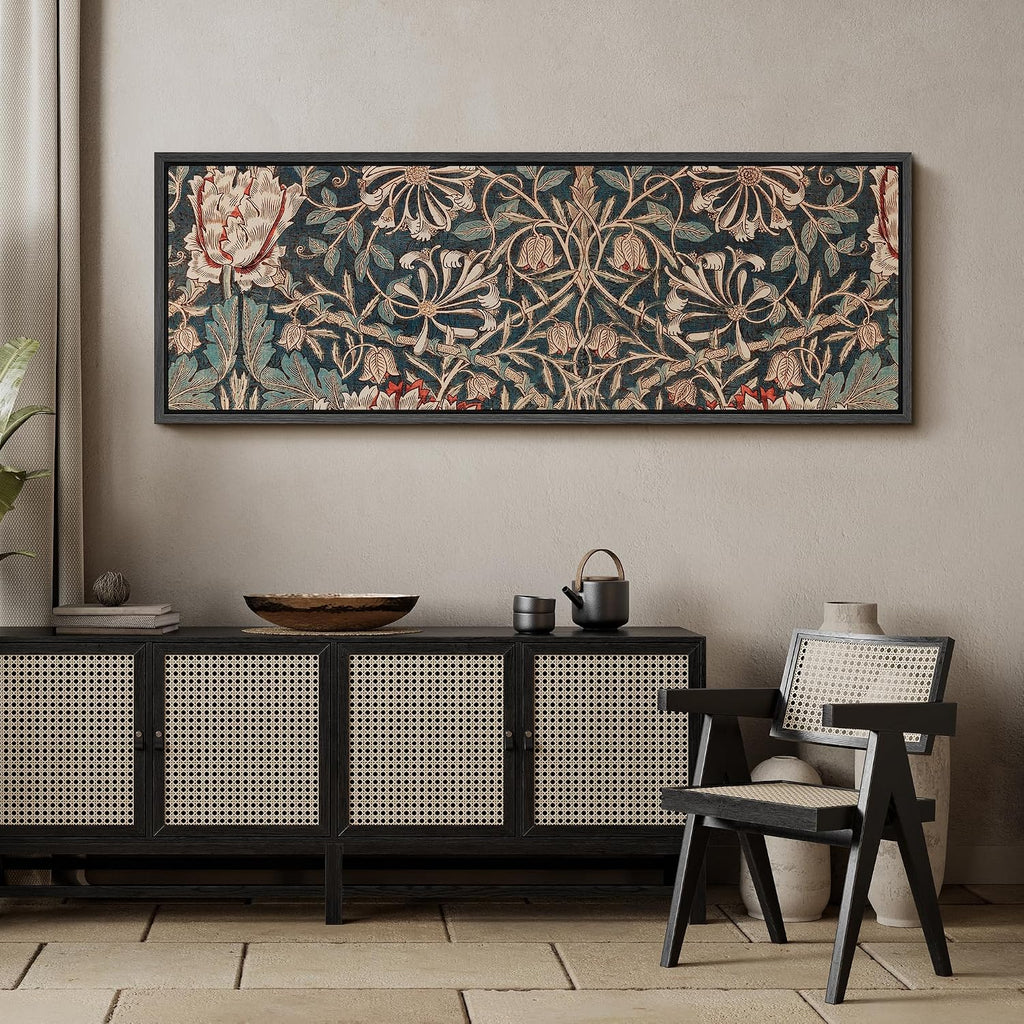MUDECOR Large Framed Canvas Print Wall Art William Morris Style Floral Tapestry Vintage Botanical Pattern Antique Retro Ready to Hang Painting for Living Room Bedroom Multi-Sizes - 60'x20'