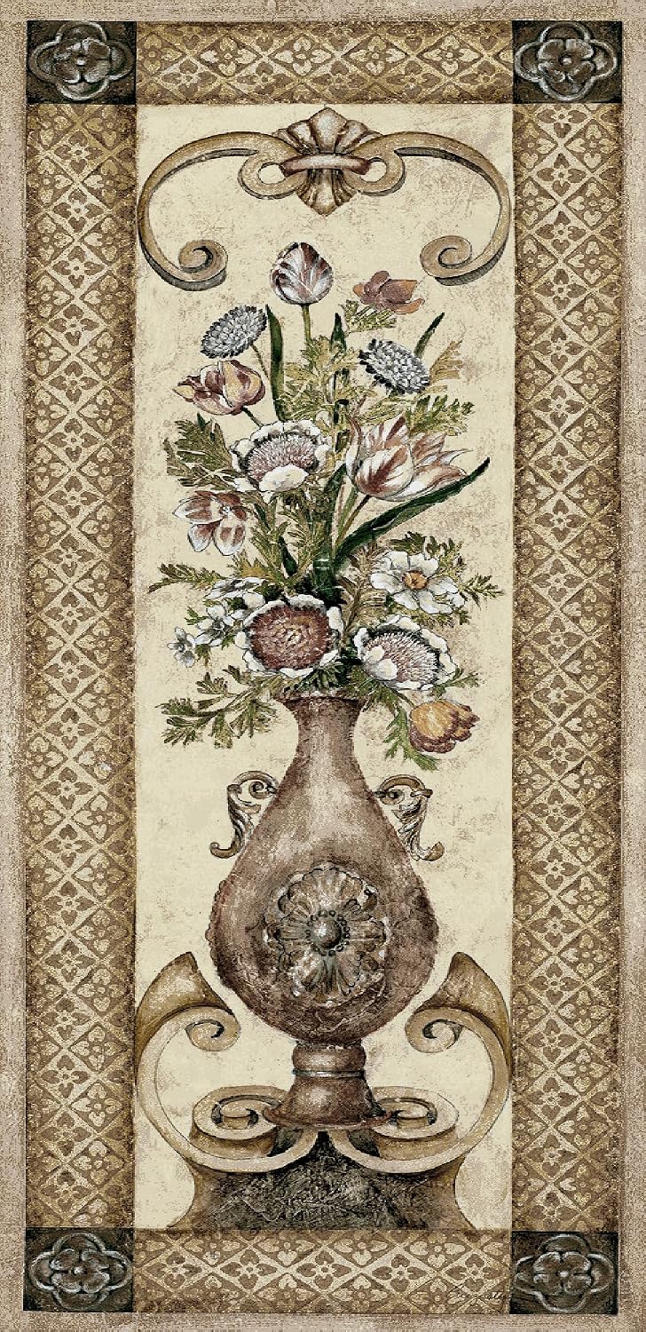 Edens Botanical II | Woven Tapestry Wall Art Hanging | Stunning Floral Bouquet in Decorative Urn | 100% Cotton USA Size 53x22