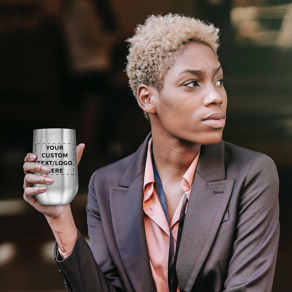 Custom Stainless Steel Mugs with Side Lock Lid Set of 12, Personalized Bulk Pack - Perfect for Coffee, Hot Chocolate, Iced Tea, Soda, Other Hot & Cold Beverages - Silver