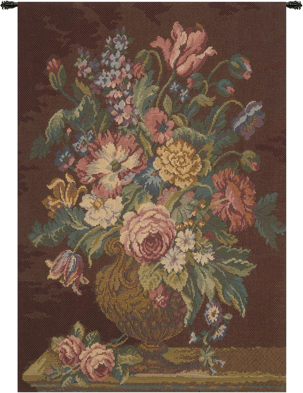 Charlotte Home Furnishings Italian Tapestry Wall Hanging 26x 18 in Vase with Flowers Brown Floral Tapestry for Bedroom Aesthetic Living Room and Home Decor European Soft Cotton Jacquard Woven