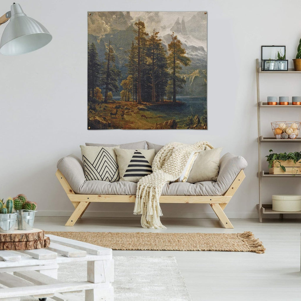 Sierra Nevada by Albert Bierstadt | Woven Tapestry Wall Art Hanging | Majestic American Landscape | 100% Cotton USA Size 53x53