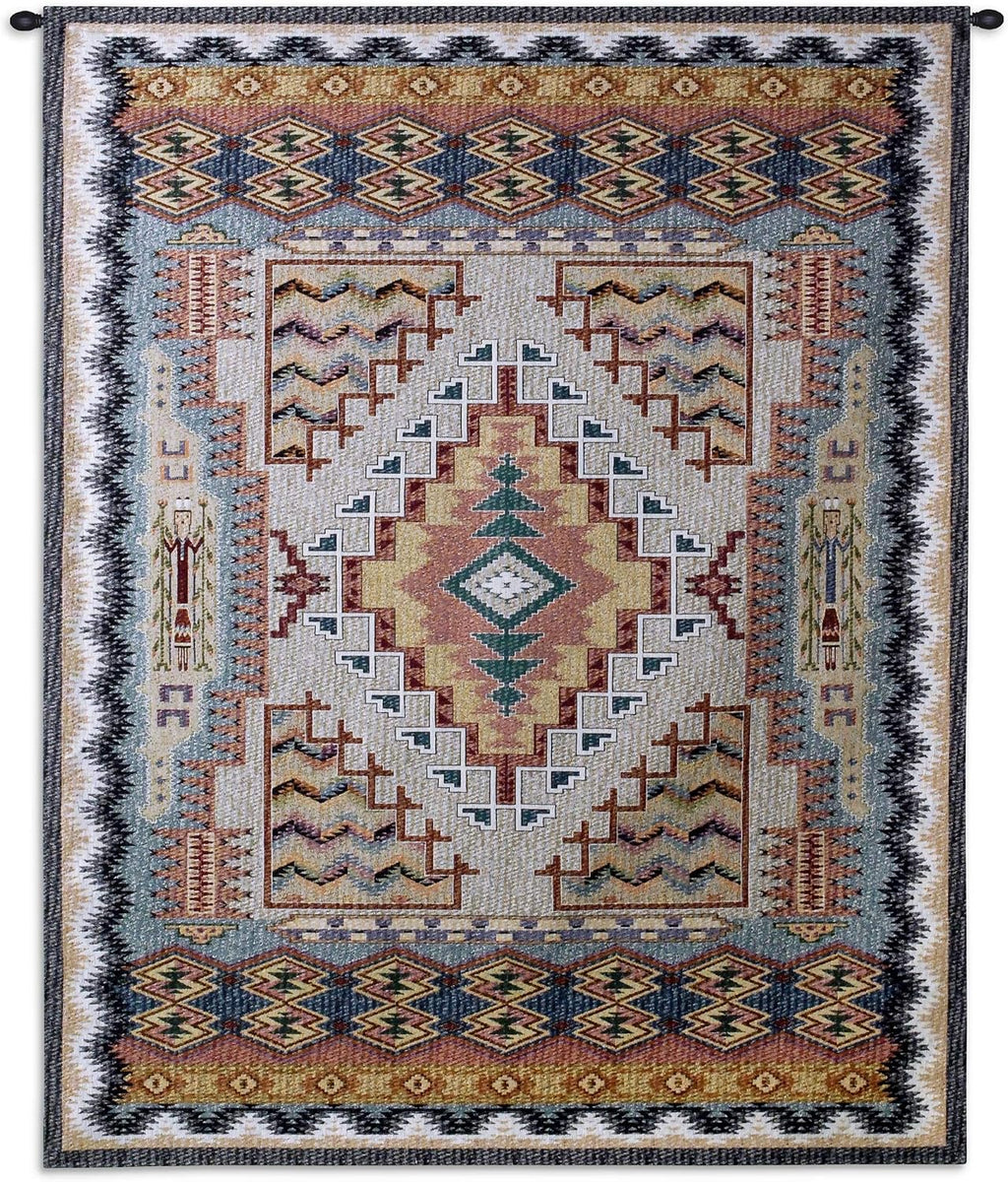 Southwest Turquoise | Woven Tapestry Wall Art Hanging | Native American Inspired Geometric Design | 100% Cotton USA Size 53x41
