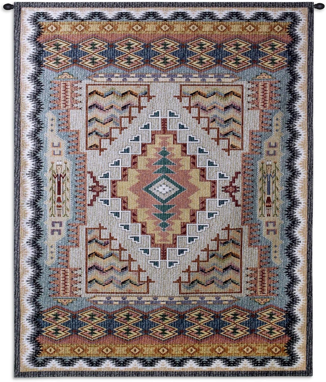 Southwest Turquoise | Woven Tapestry Wall Art Hanging | Native American Inspired Geometric Design | 100% Cotton USA Size 53x41