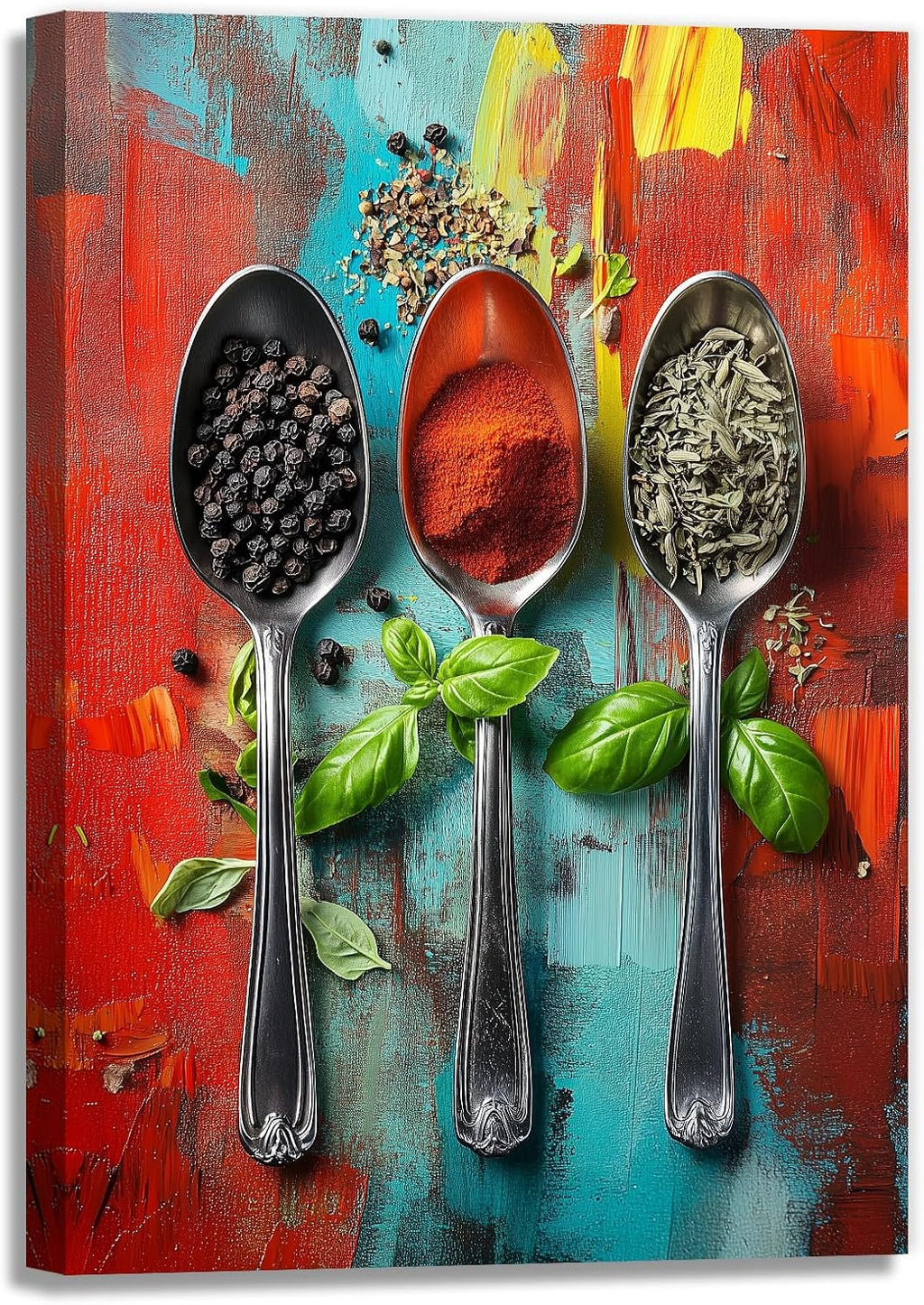 Kitchen Canvas Wall Art Colorful Spices Seasoning On Spoon Picture Print Abstract Contemporary Modern Artwork For Living Room Dining Room Hotel Decor(Artwork-6,28'x42')