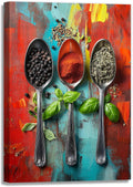 Kitchen Canvas Wall Art Colorful Spices Seasoning On Spoon Picture Print Abstract Contemporary Modern Artwork For Living Room Dining Room Hotel Decor(Artwork-6,28'x42')