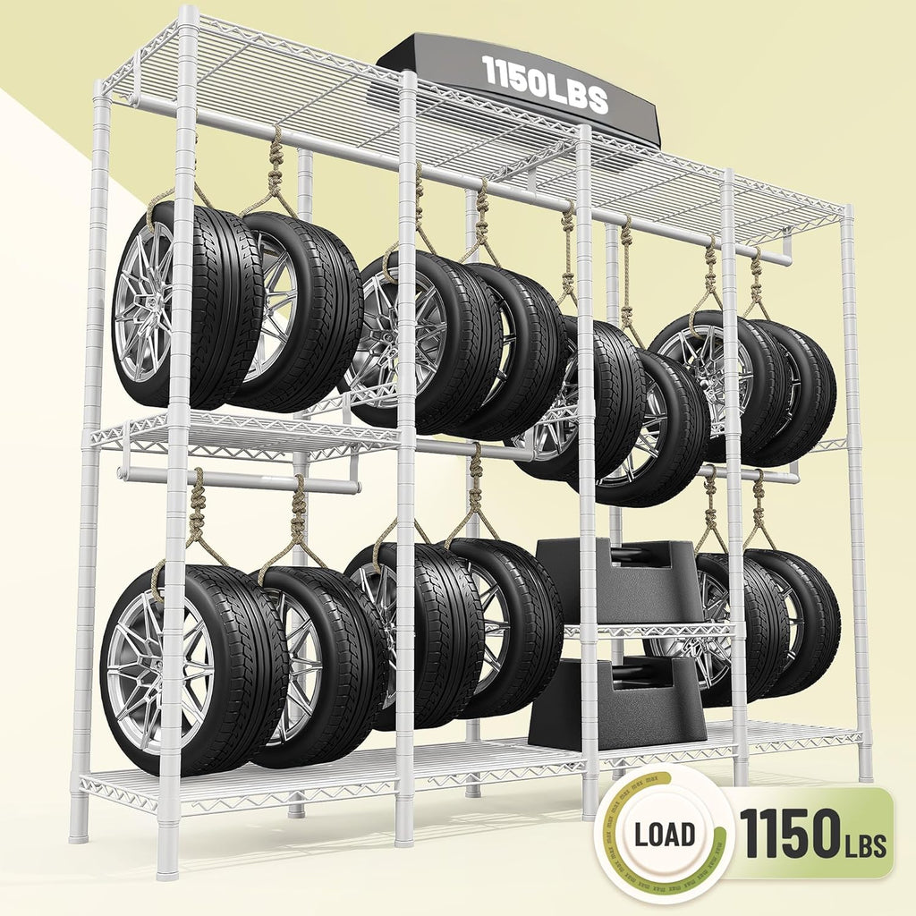 Raybee Clothing Racks for Hanging Clothes,Heavy Duty Clothes Rack with Shelves,Portable Closet Adjustable,76' W x 77' H x 18' D,Max Load 1150lbs,White