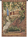 Tuscan Villa I by Roger Duvall | Woven Tapestry Wall Art Hanging | Rustic Italian Steps with Foliage | 100% Cotton USA Size 53x40