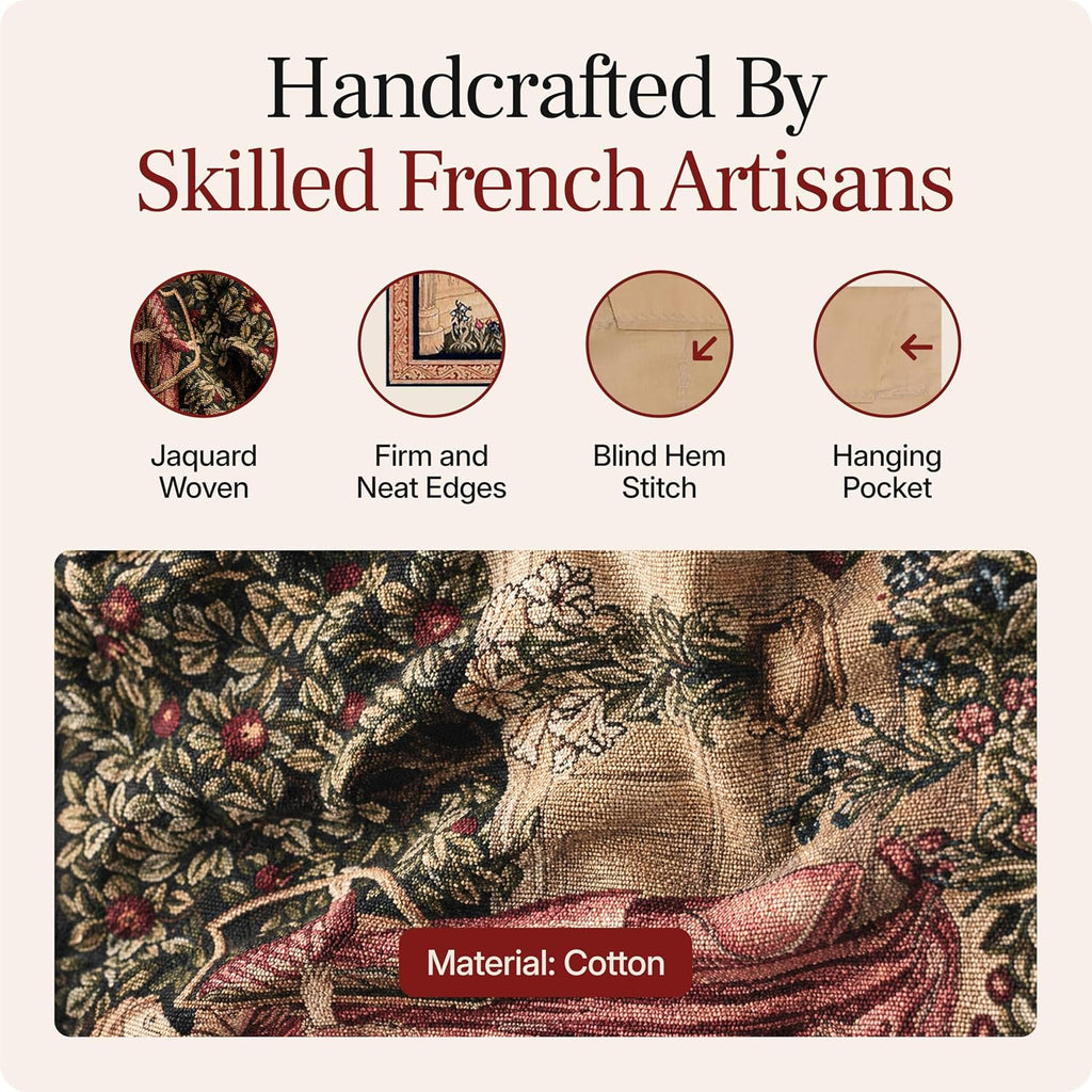 Charlotte Home Furnishings Inc French Boho Tapestry Wall Hanging 25 x 32 in, The Minstrel Aesthetic Woven Wall Art decor for Living Room Home Decor, European Cotton Jacquard Woven