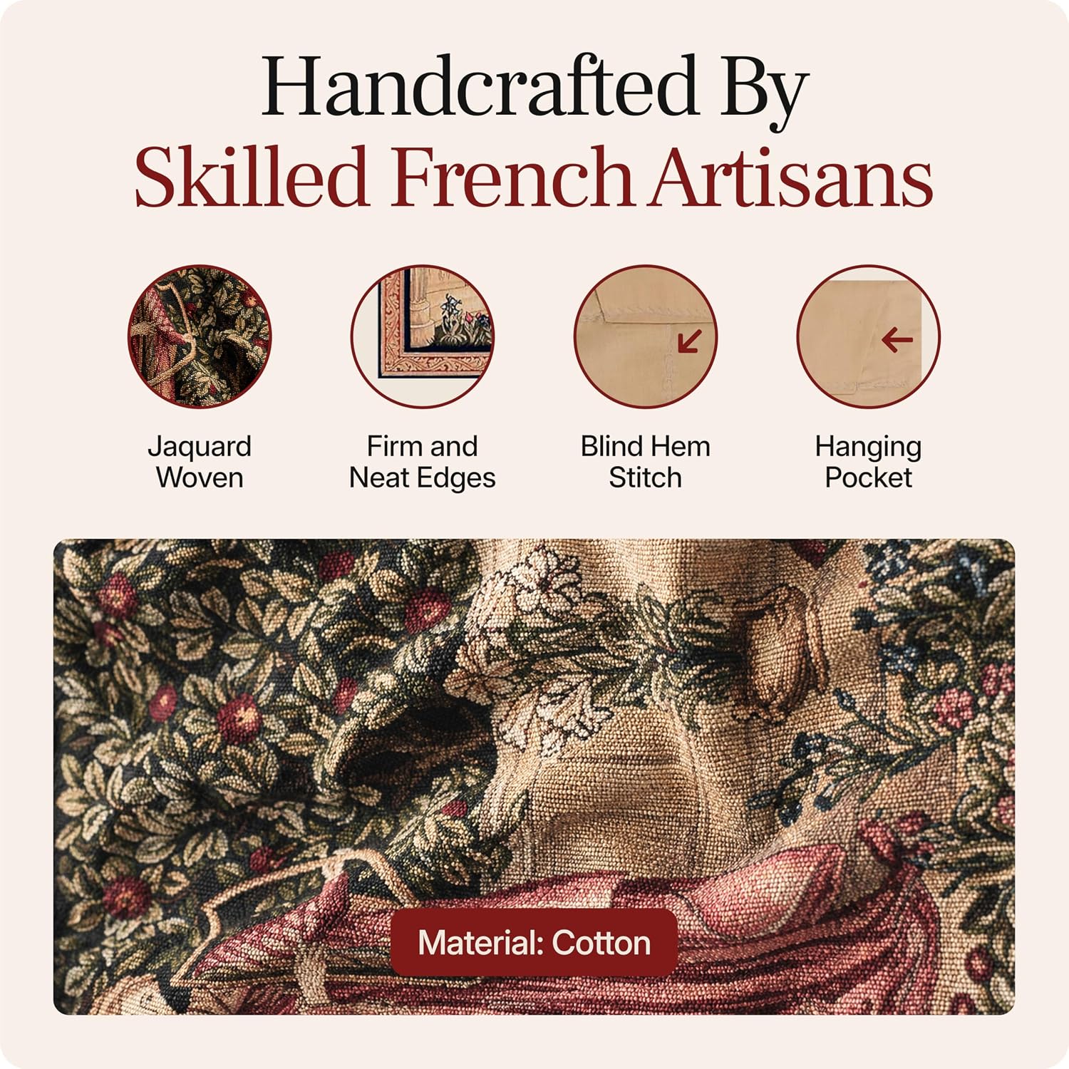 Charlotte Home Furnishings Inc French Boho Tapestry Wall Hanging 25 x 32 in, The Minstrel Aesthetic Woven Wall Art decor for Living Room Home Decor, European Cotton Jacquard Woven