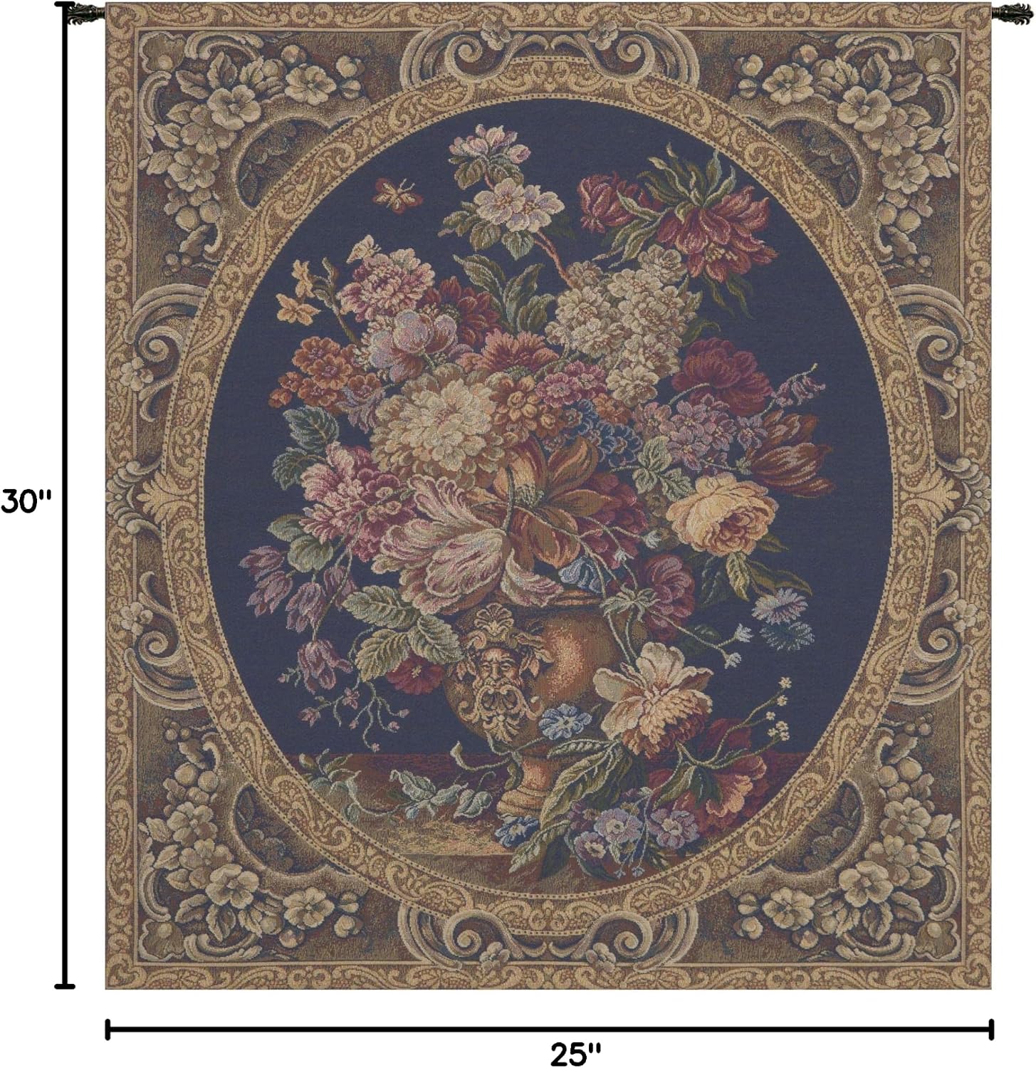Charlotte Home Furnishings Italian Tapestry Wall Hanging 30x 25 in Floral Vase Blue Wall Art Floral Tapestry for Bedroom Aesthetic Living Room and Home Decor European Soft Cotton Jacquard Woven