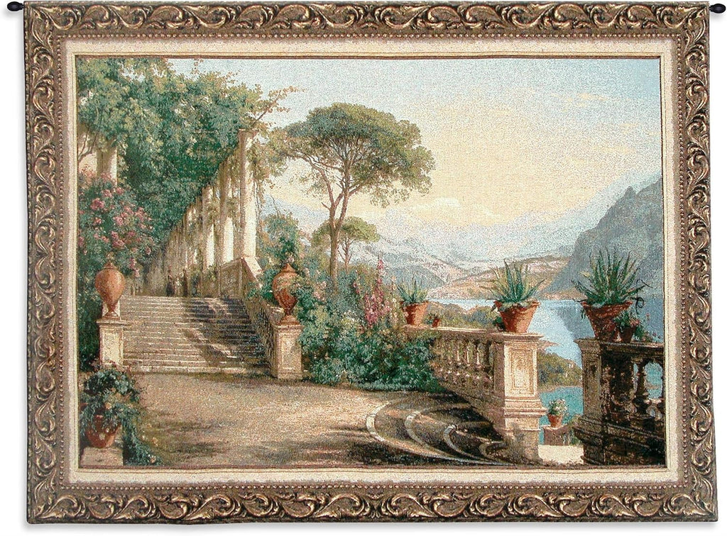 Lodge at Lake Como by Carl Frederik Aagaard | Woven Tapestry Wall Art Hanging | Italian Landscape Lakeside Scenery | 100% Cotton USA Size 53x36