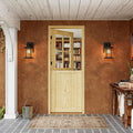 Interior & Exterior Dutch Door Slab, 30' x 80', Universal 4 Lite Tempered Clear Glass Split Single Door, Solid Core Home Door, Natural Pine Wood - with 4 Hinges & 1 Latch, Without Jamb