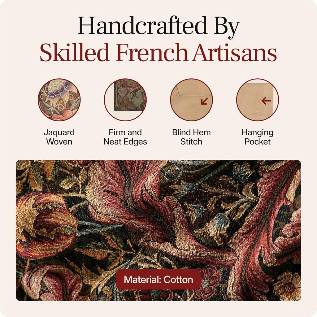 Charlotte Home Furnishings Inc French Boho Tapestry Wall Hanging 70 x 29 in, Acanthe Brown Large Aristoloches Aesthetic Woven Wall Art decor for Living Room Home Decor, European Cotton Jacquard Woven