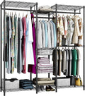 Xiofio Freestanding Heavy Duty Clothes Rack, Wire Clothing Rack with Hanging Rod,Adjustable Shelves & 2 Slid Fixed Baskets,60.7' L x 15.7' W x 75.6' H Max Load 720LBS,Black.