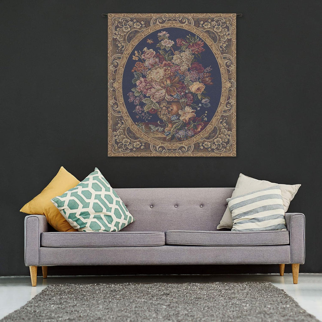 Charlotte Home Furnishings Italian Tapestry Wall Hanging 30x 25 in Floral Vase Blue Wall Art Floral Tapestry for Bedroom Aesthetic Living Room and Home Decor European Soft Cotton Jacquard Woven
