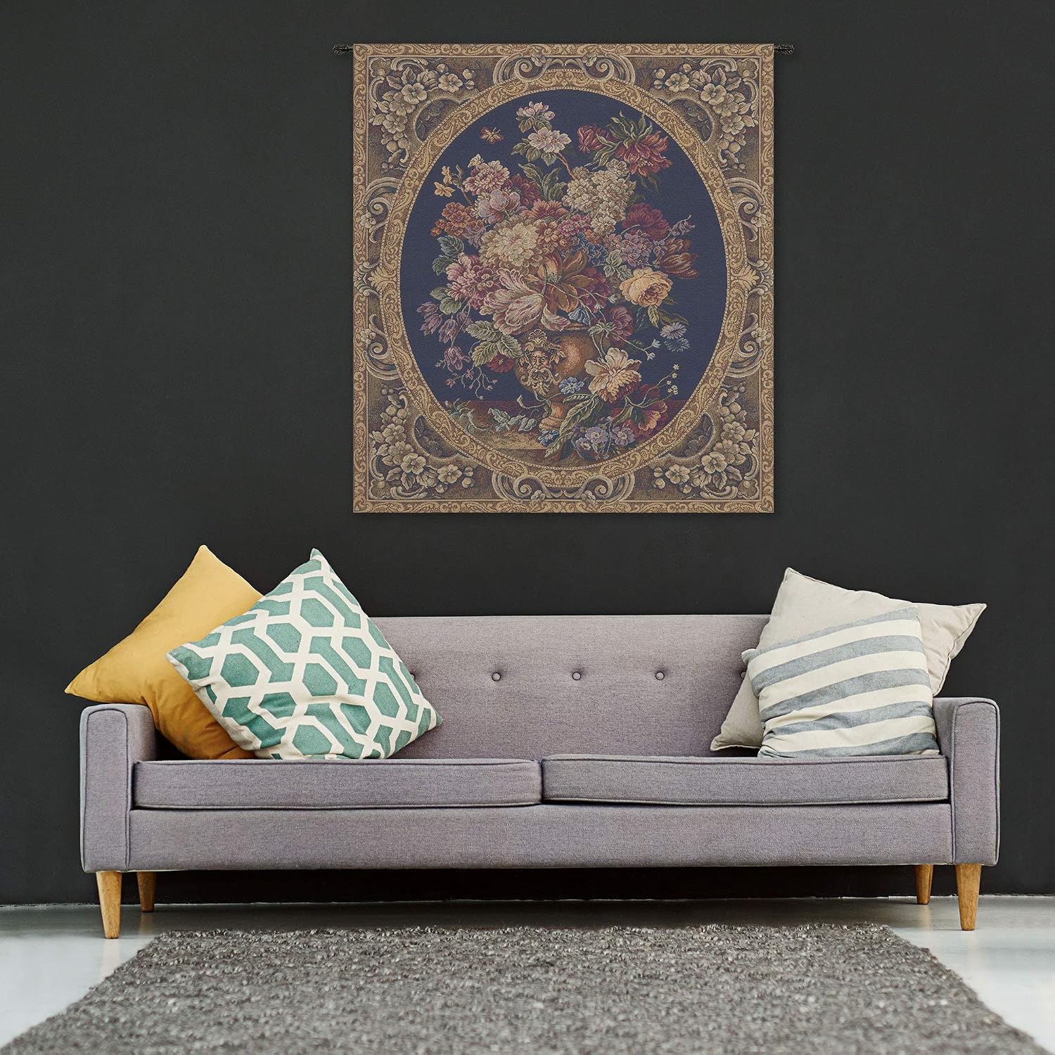 Charlotte Home Furnishings Italian Tapestry Wall Hanging 30x 25 in Floral Vase Blue Wall Art Floral Tapestry for Bedroom Aesthetic Living Room and Home Decor European Soft Cotton Jacquard Woven