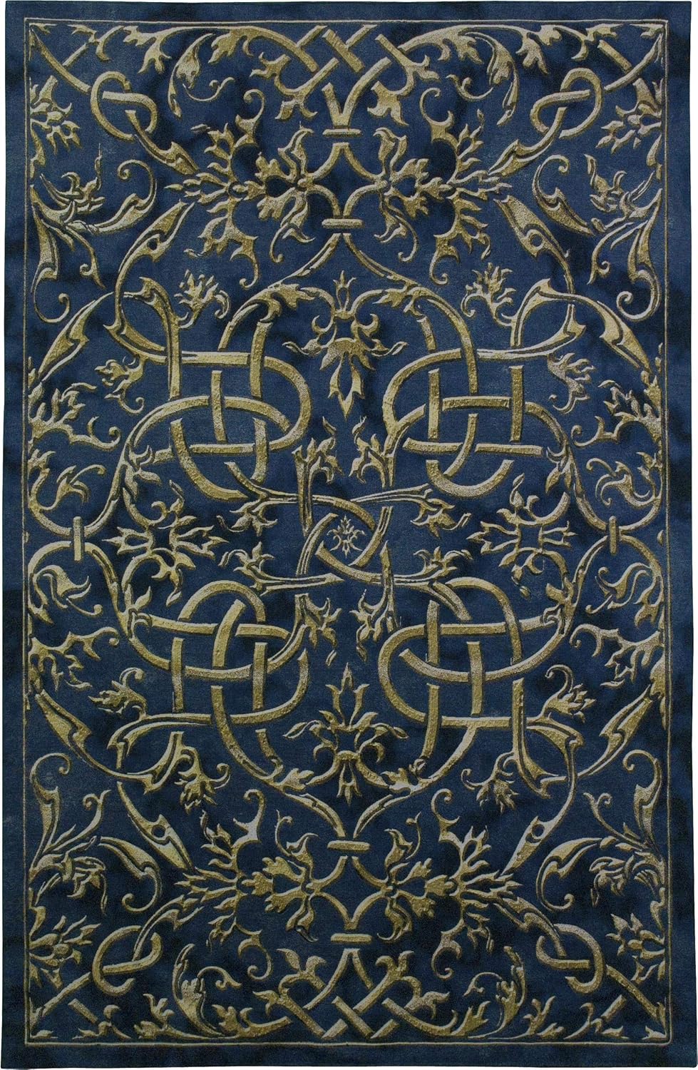 Porte Azur | Woven Tapestry Wall Art Hanging | Golden Lines on Indigo Background Intricate Scrollwork Design | 100% Cotton USA Size 79x53