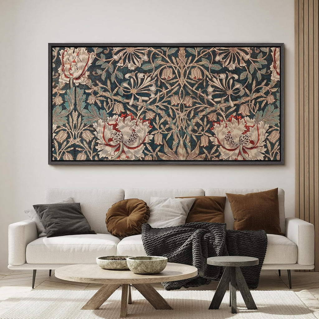 MUDECOR Extra Large Framed Canvas Print Wall Art William Morris Style Floral Tapestry Vintage Botanical Pattern Antique Retro Ready to Hang Painting for Living Room Bedroom Multi-Sizes - 60'x30'