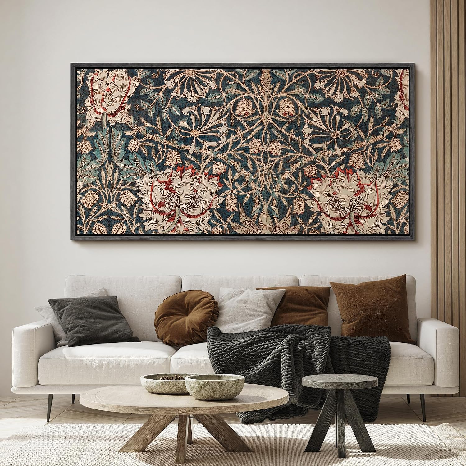 MUDECOR Extra Large Framed Canvas Print Wall Art William Morris Style Floral Tapestry Vintage Botanical Pattern Antique Retro Ready to Hang Painting for Living Room Bedroom Multi-Sizes - 60'x30'