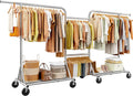 Raybee Heavy-Duty Clothes Rack, 117' W Rolling Rack with Wheels, 600 LBS Load Capacity, Holds 240+ Clothes, Portable, Adjustable, Commercial Garment Rack