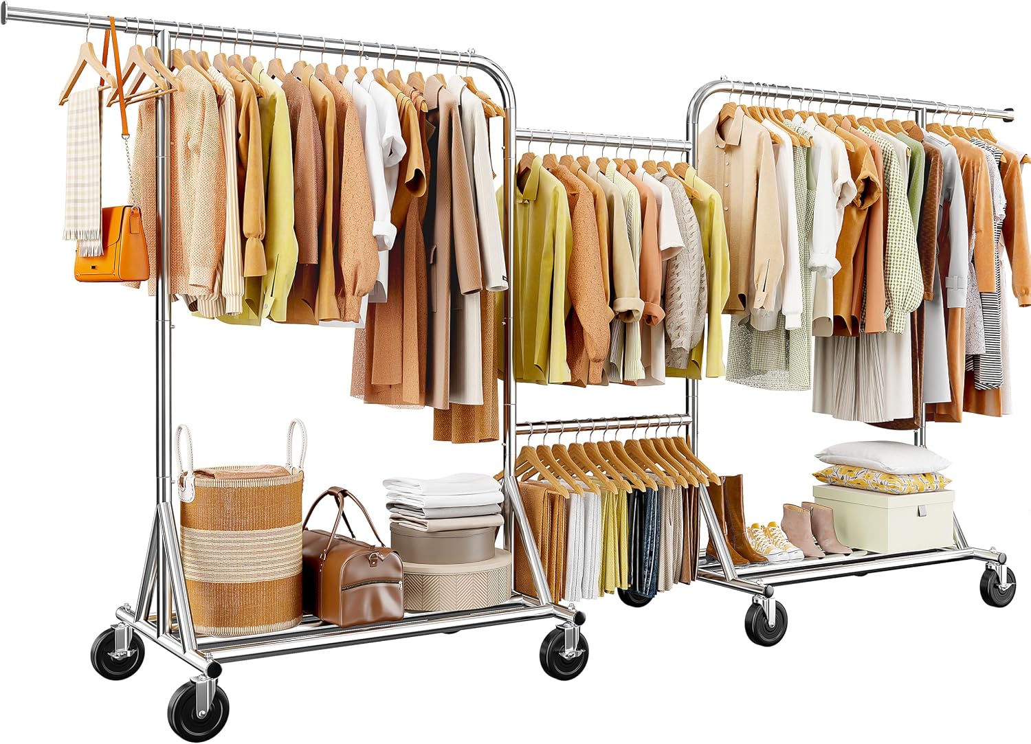 Raybee Heavy-Duty Clothes Rack, 117' W Rolling Rack with Wheels, 600 LBS Load Capacity, Holds 240+ Clothes, Portable, Adjustable, Commercial Garment Rack