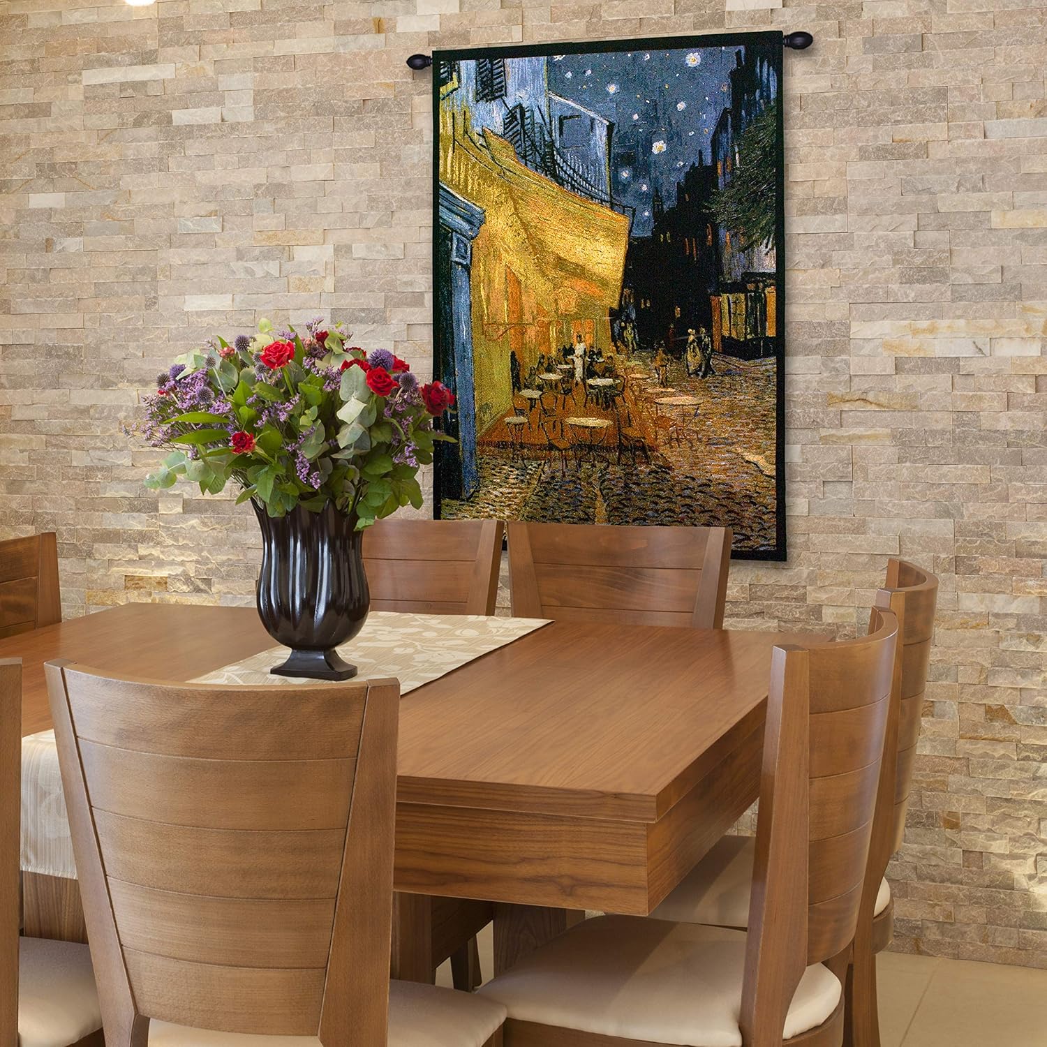 The Cafe Terrace on the Place du Forum by Vincent van Gogh | Woven Tapestry Wall Art Hanging | Post Impressionist Celestial Masterpiece | 100% Cotton USA Size 53x38