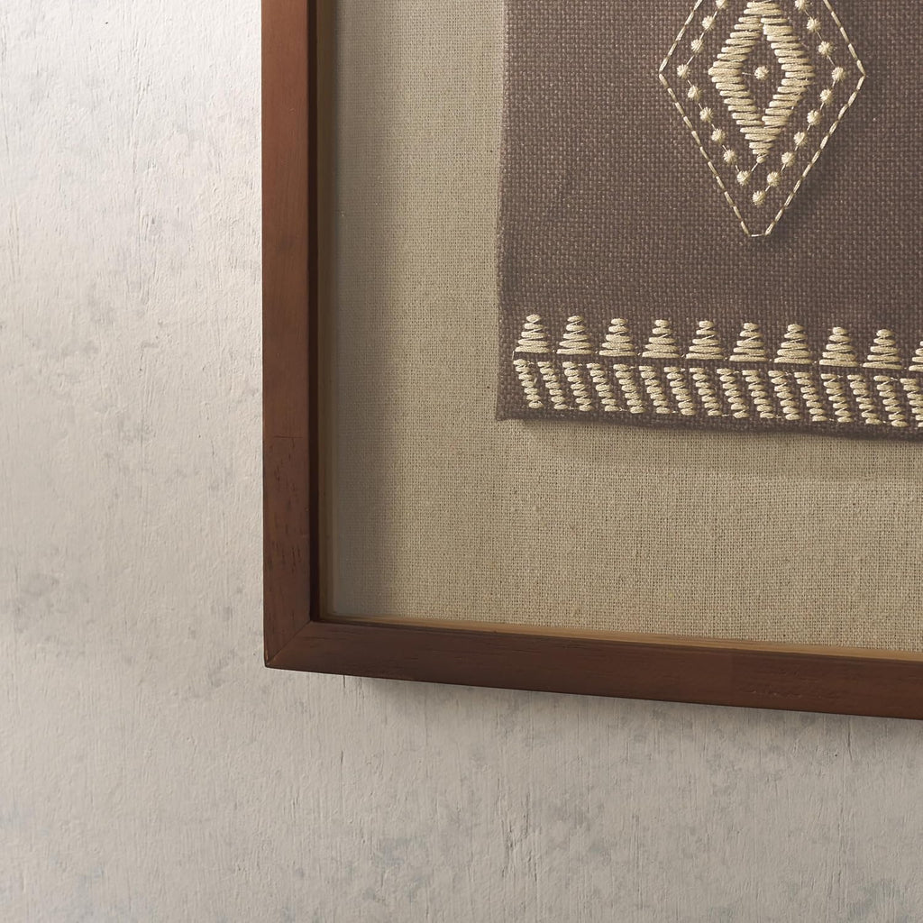 SAFAVIEH Home Collection Zarra Framed Textile Wall Art – 30-Inch Square, Brown Boho Tribal Tapestry, Rustic Accent for Living Room or Bedroom