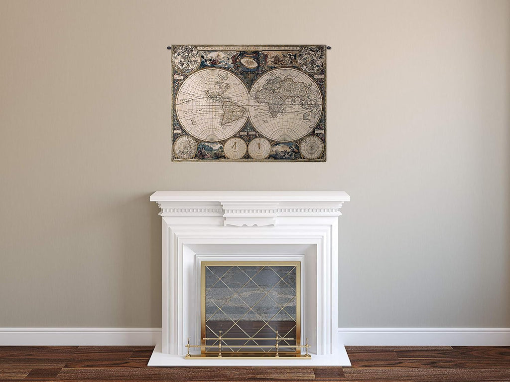 Old World Map by Frederik De Wit | Woven Tapestry Wall Art Hanging | Vintage Geographic with Antique Motifs | 100% Cotton USA Size 53x38