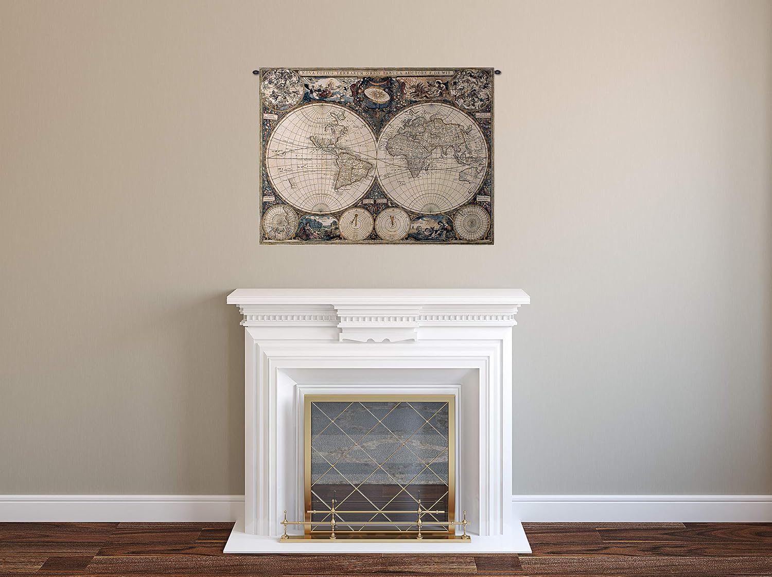 Old World Map by Frederik De Wit | Woven Tapestry Wall Art Hanging | Vintage Geographic with Antique Motifs | 100% Cotton USA Size 53x38