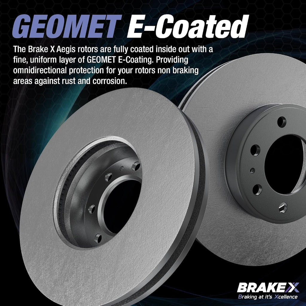 Brake X Rear Brake Pads and Rotors Kit with brake caliper compression tool replacement for 2005 LINCOLN MARK LT | AEGIS GEOMET Coated Rotors and Alpha Ceramic Brake Pads