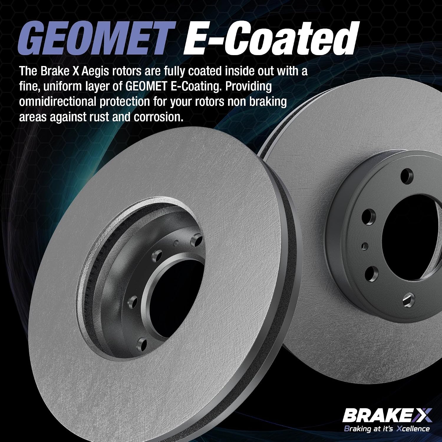 Brake X Rear Brake Pads and Rotors Kit with brake caliper compression tool replacement for 2005 LINCOLN MARK LT | AEGIS GEOMET Coated Rotors and Alpha Ceramic Brake Pads