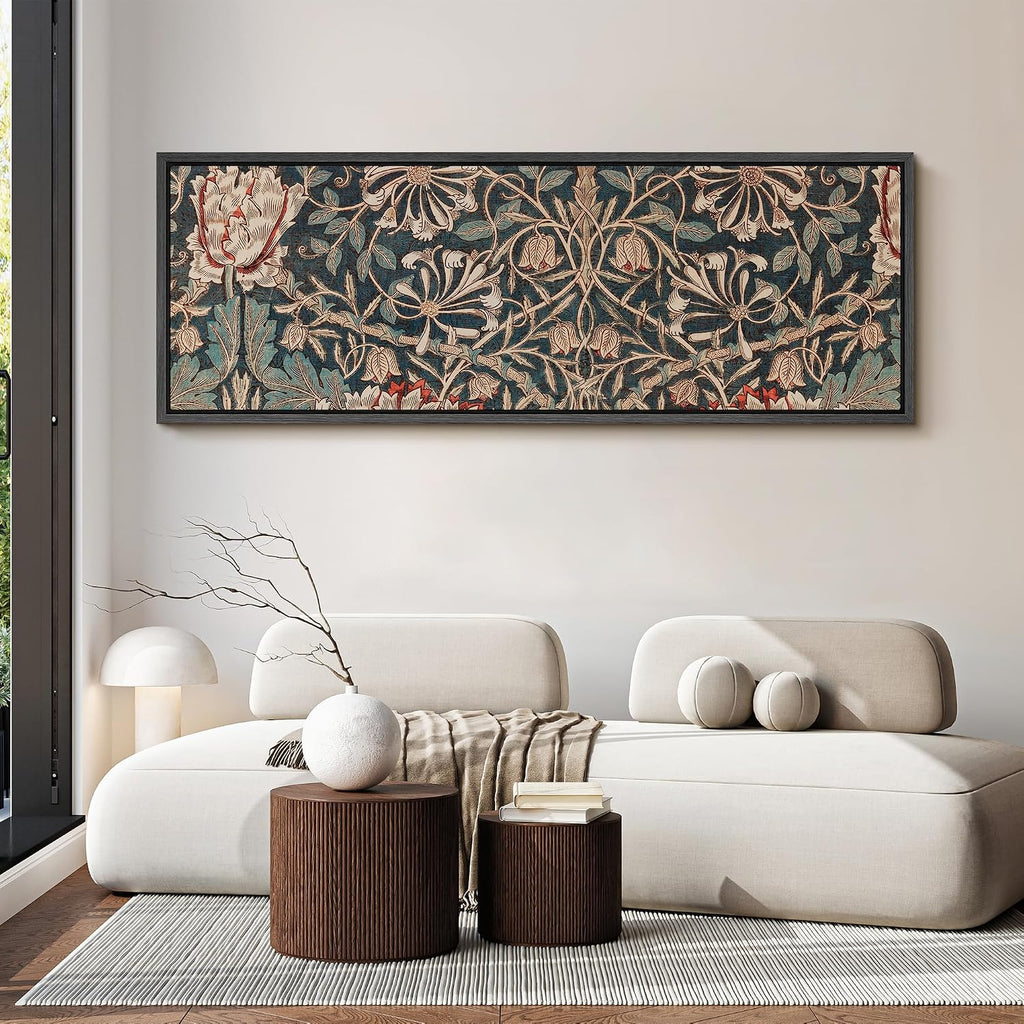 MUDECOR Large Framed Canvas Print Wall Art William Morris Style Floral Tapestry Vintage Botanical Pattern Antique Retro Ready to Hang Painting for Living Room Bedroom Multi-Sizes - 60'x20'