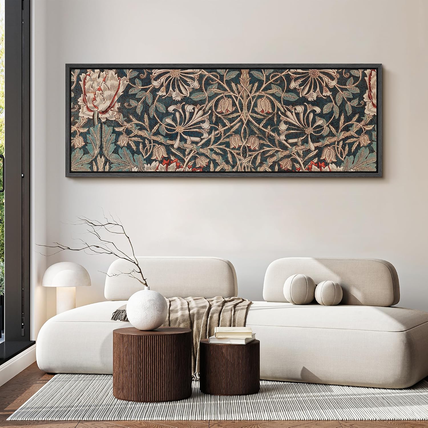 MUDECOR Large Framed Canvas Print Wall Art William Morris Style Floral Tapestry Vintage Botanical Pattern Antique Retro Ready to Hang Painting for Living Room Bedroom Multi-Sizes - 60'x20'